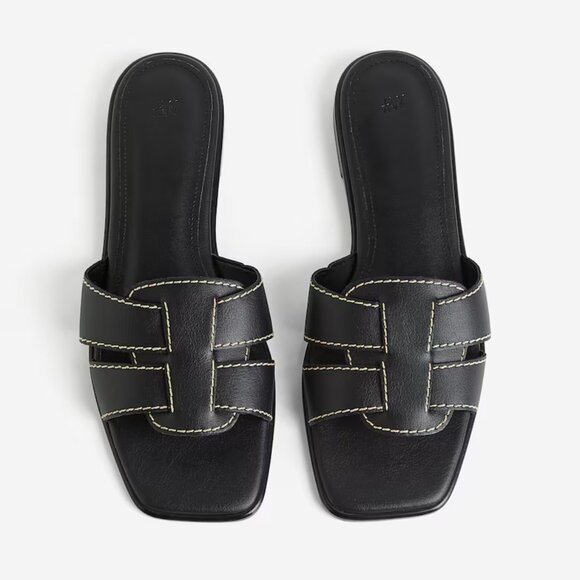 NEW H&M Black Slides Vegan Leather Sandals Size 11! ALSO SELLING IN TAN! - Picture 3 of 4